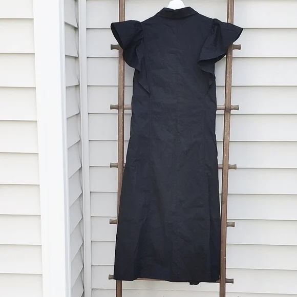 &Merci Black Ruffle-Sleeve Button-Down Midi Dress Size S - Picture 3 of 6